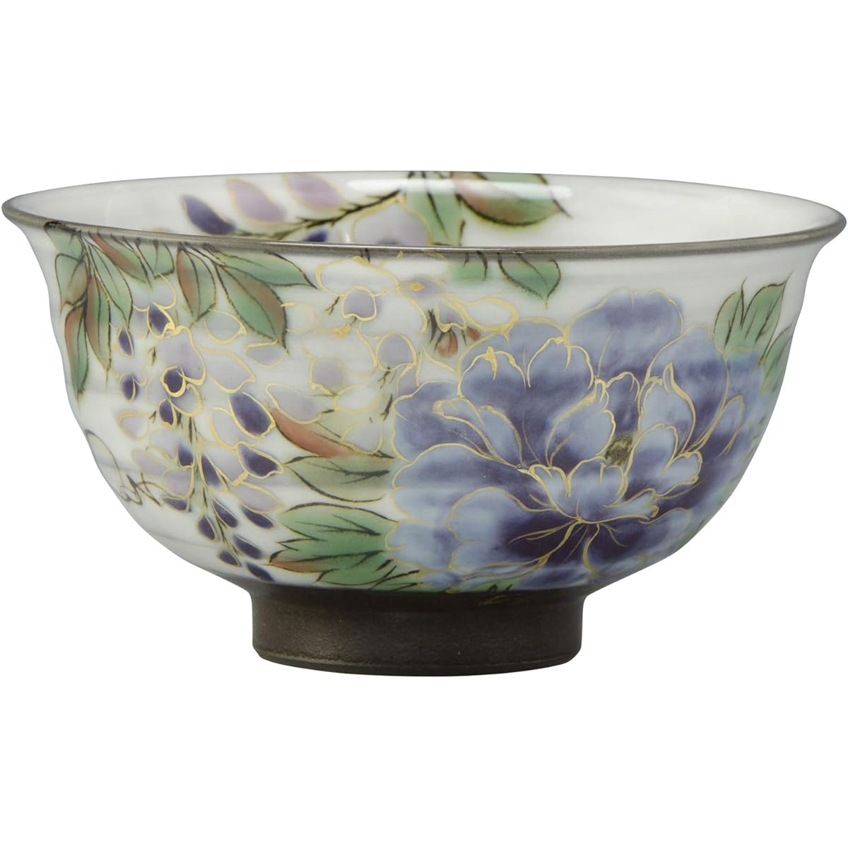 Kyoto ware, Kiyomizu ware, pottery kiln, rice bowl, large, white, purple flowers KTA515-01