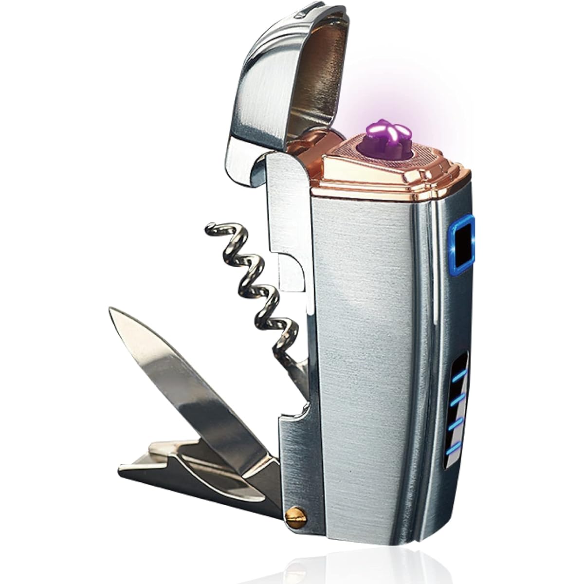 SoRaaO Plasma Lighter Electronic Lighter Stylish USB Rechargeable Turbo Lighter Sommelier Knife Bottle Opener Outdoor Matte Silver
