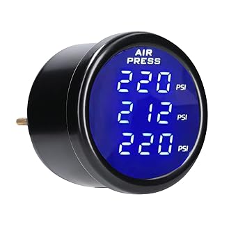 SHKALACAR Air Suspension Pressure Meter Triple Digital Displayed Vehicle Pressure Gauge 0-220PSI 1/8NPT Sensor with 3 pieces