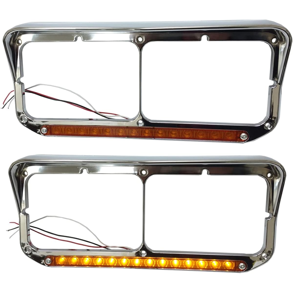 Headlight bezel 12 -inch amber/Amber LED Light Strip Chrome -League seat side (suitable: KENWORTH T400 T800 T800B W900B W900L Classic 120/132. PeterBilt 378 379. Western Star 4900)