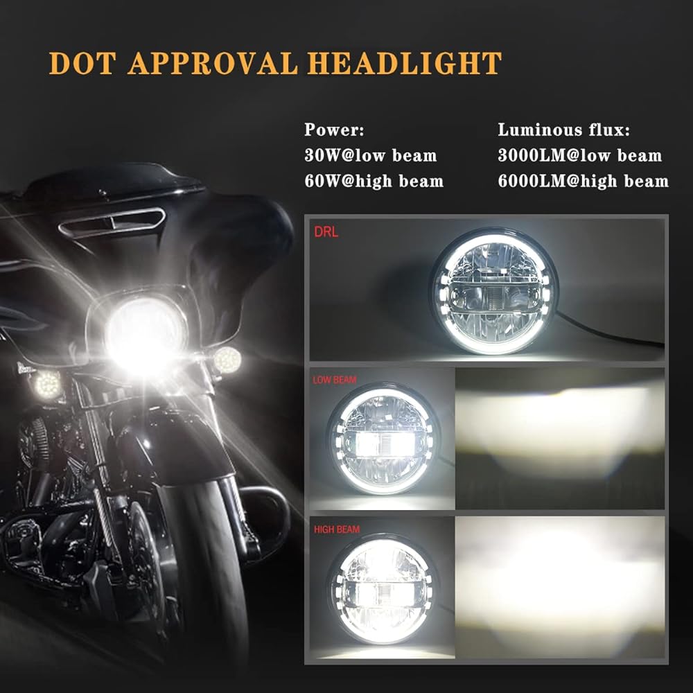 7 inch LED Headlight High/Low Beam DRL Harley Glide Series Softail Series Sports Glide Ultra Limited Street Glide Special Road Special DOT approval Black 1 piece