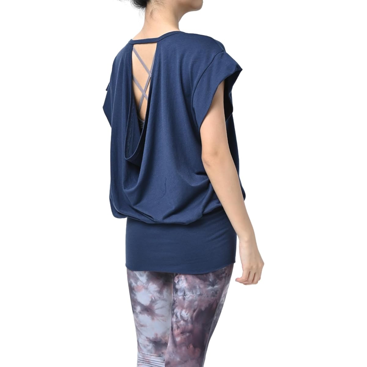[machikaada] Yoga Wear Tops Women's T-Shirt Short Sleeve French Sleeve Long Length Ribbed Hem Back Design Yoga Hot Yoga Pilates Body Cover 632