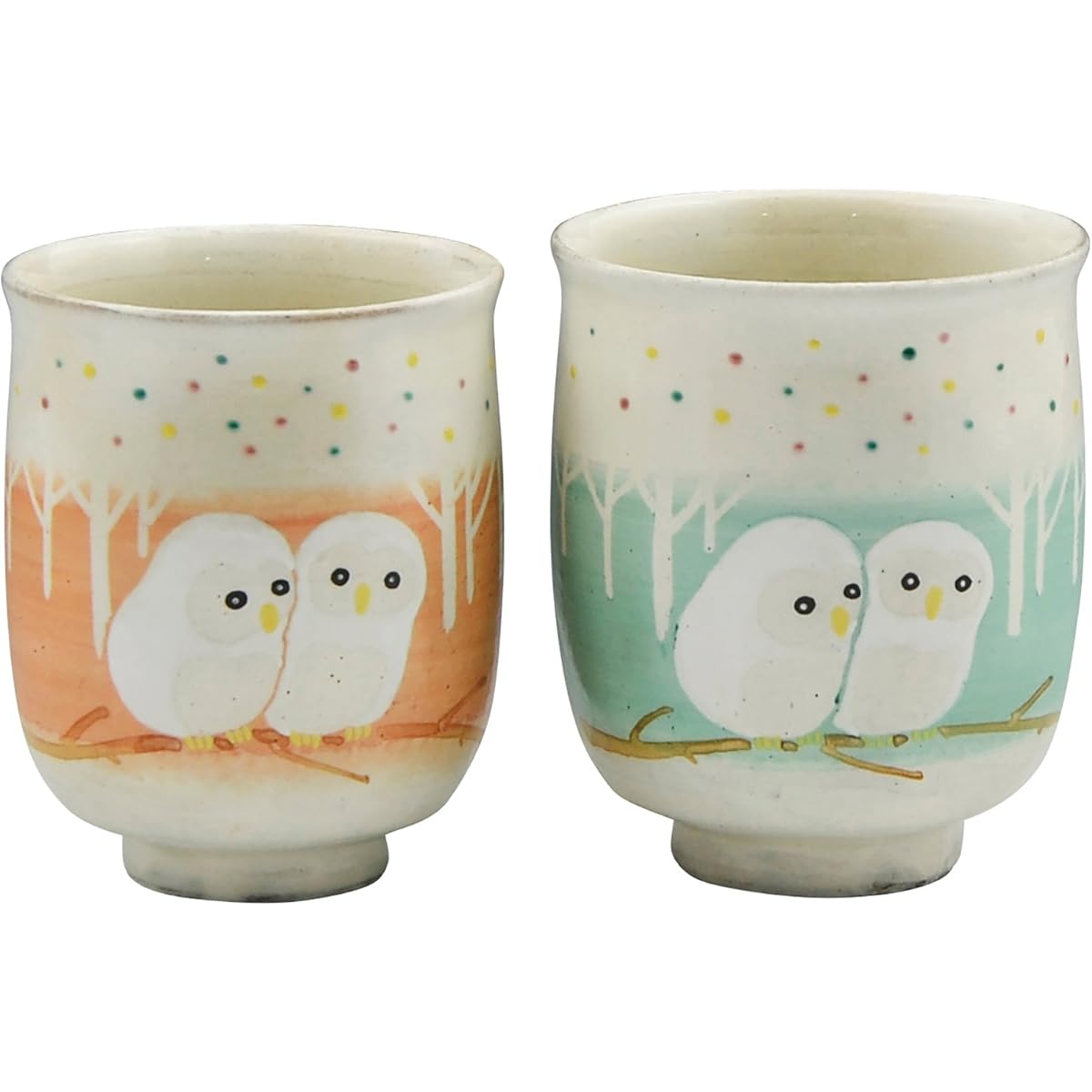 Kyoto ware Kiyomizu ware Kagetsu kiln set teacup white owl UHH973
