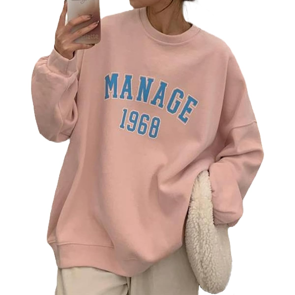 [J.STORE] College Logo Print Design Sweatshirt Loose Casual Sweatshirt Tops Women's