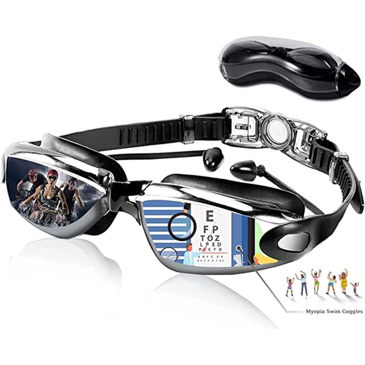 [ESAVIA] Swimming Goggles, Prescription Swimming Goggles, For Nearsightedness, Swimming Goggles, Prescription Lenses, Underwater Glasses, Anti-Fog, UV Protection, Underwater Glasses, Case Included, Ear Plugs Included