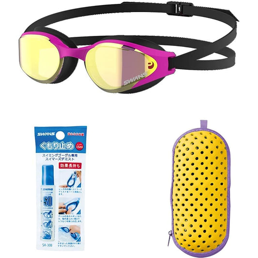 SWANS Made in Japan Swimming Goggles Racing SR-81MPAF LABY + Anti-Fog Liquid + Goggle Case 3-Piece Set