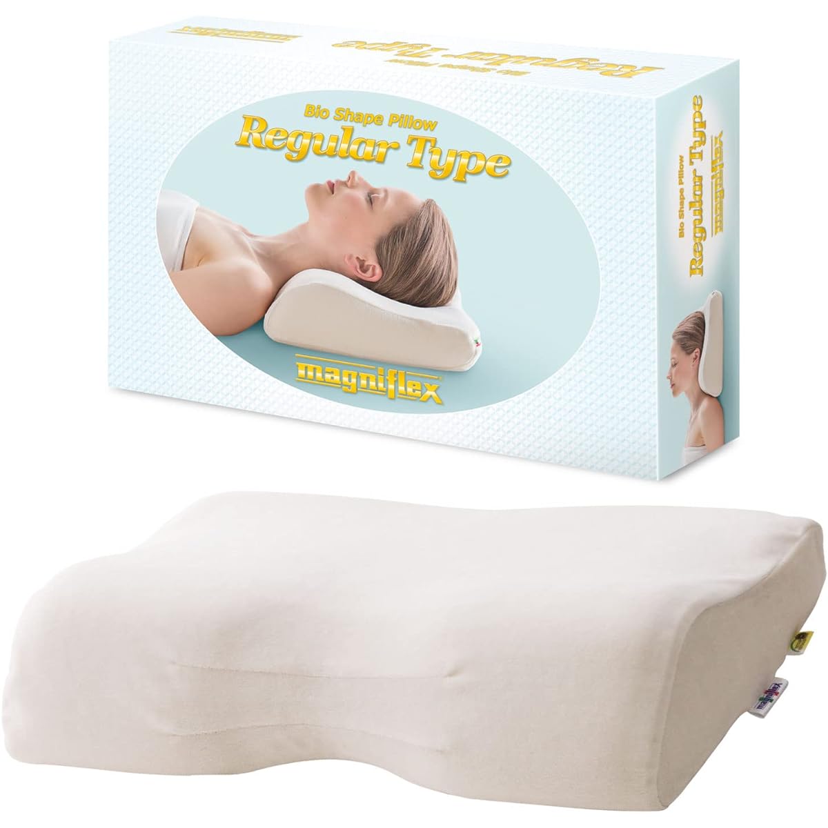 Magniflex High Resilience Pillow, Bio-Shape Pillow, Regular, Official, Made in Italy, Ergonomic, Peaceful Sleep, Restful Sleep, Deep Sleep, Body Pressure Dispersion, Cervical Spine Support, Snug Fit, 20.5 x 12.6 x 3.7 inches (52 x 32 x 9.5 cm)