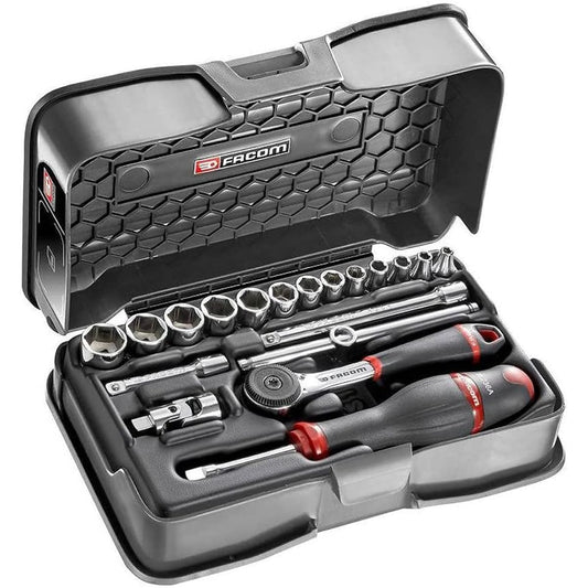 Facom Socket Set 1/4 Inch 19 Pieces 6 Point Ratchet Wrench with Extension R.161-3P6 FACOM