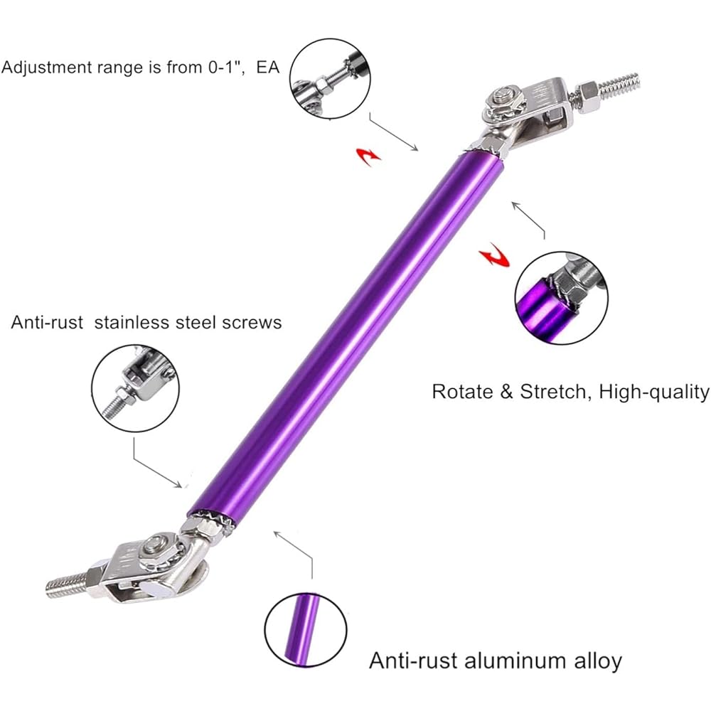TIOUSMOKY Spritter Strad Rod Adjustable 10 inch ~ 13 inch Front Splitter Support Rod Bumper Lip Lipter 2 pieces [Purple]
