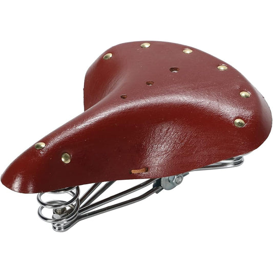 r_planning Universal Bicycle Saddle Genuine Leather Retro Spring Antique Brown