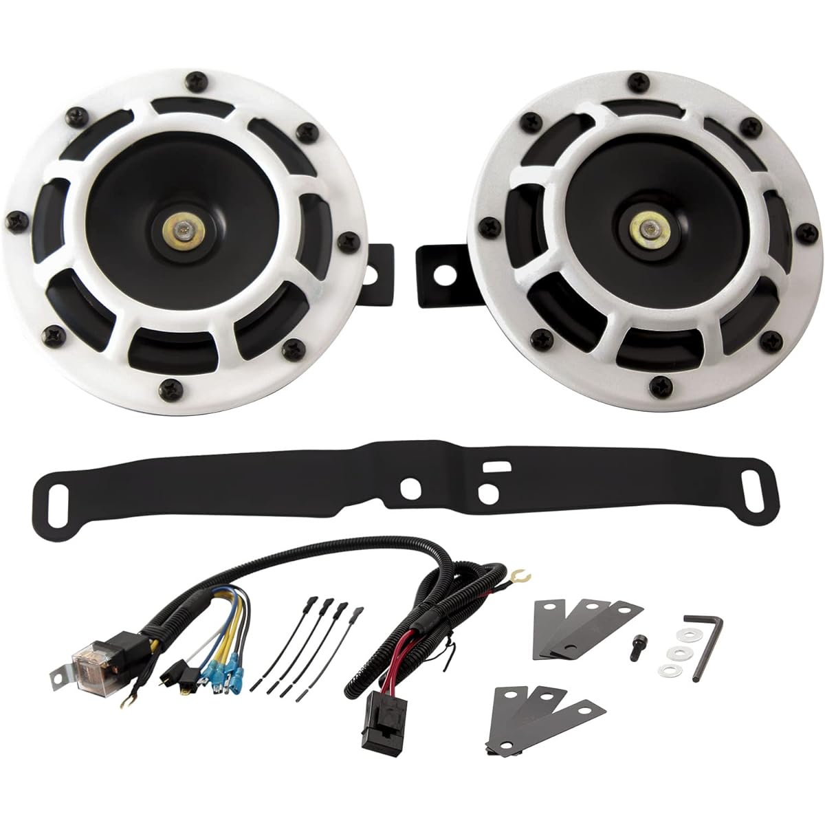 FARBIN 12V Loud car horn truck Train Horn High Tone/Roteone Twin Horn Kit Bolt On Mount Bracket Supports Subaru WRX or STI (White Horn with Harness and Bracket)