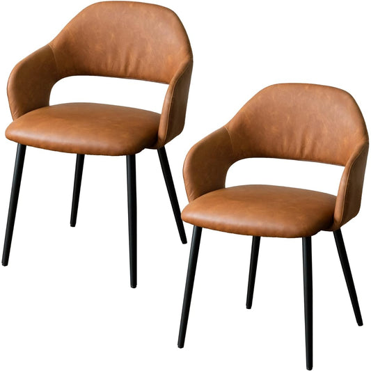 Tansu no Gen Dining Chair [Set of 2] With Arms, Cushion Seat, Aging Process, Dining Chair, Simple, Modern, Leather Style, Retro Camel 83200002 (85116)