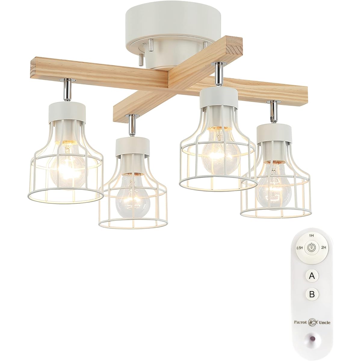 Parrot Uncle Ceiling Light 4 Lights with Remote Control Timer Compatible with LED Bulbs Stylish Lighting Fixture for Dining Table Living Lighting Electric 6 Tatami 8 Tatami Scandinavian Japanese Room Ceiling Light Lighting Fixture Bedroom Base Size E26 (