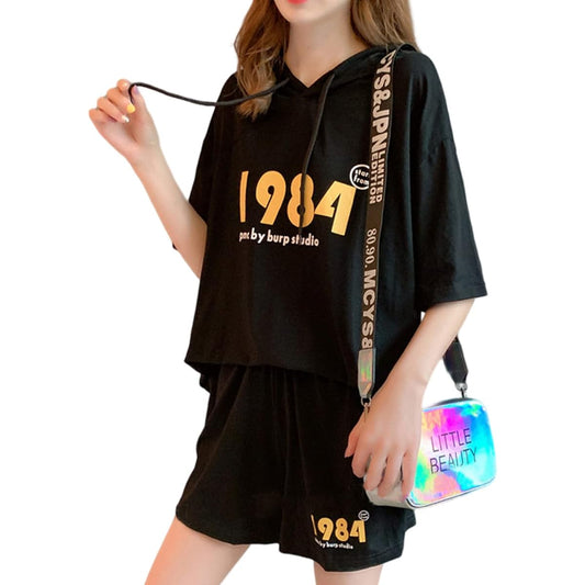 [J.STORE] 2-piece set, top and bottom, parka, women's, short sleeve, spring, summer, casual, logo set, elastic waist, tops, pants, loungewear
