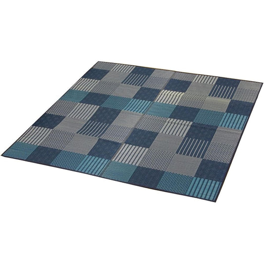Ikehiko Igusa Hanagoza DX Kyoto Sashiko Edoma 3 tatami mat approx. 174 x 261cm Blue Made in Japan Back Non-woven fabric #4114203
