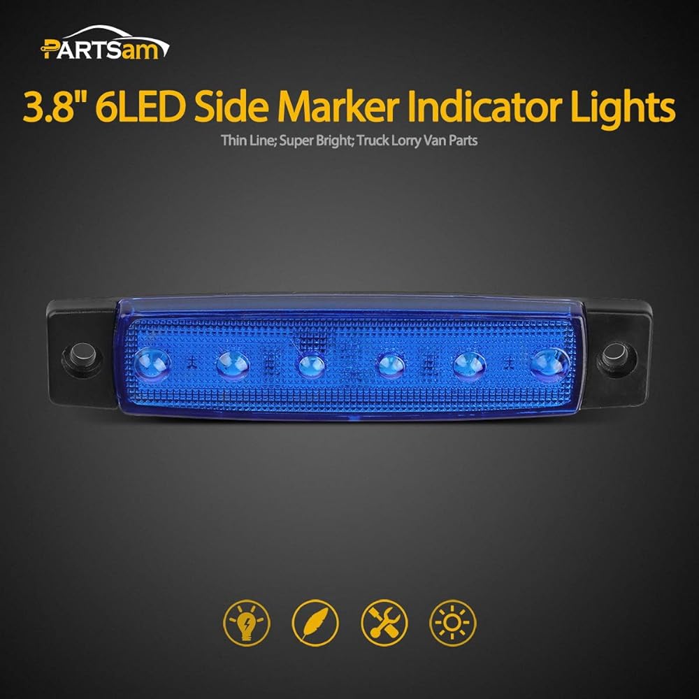 PARTSAM THIN LINE 3.8 inch 6LED Blue Side LED Trailer Marker Marker Light Sealed LED Marker Light Indicator Track Trailer RV Lorry Van UTV HGV License Decorative Light (10 packs)