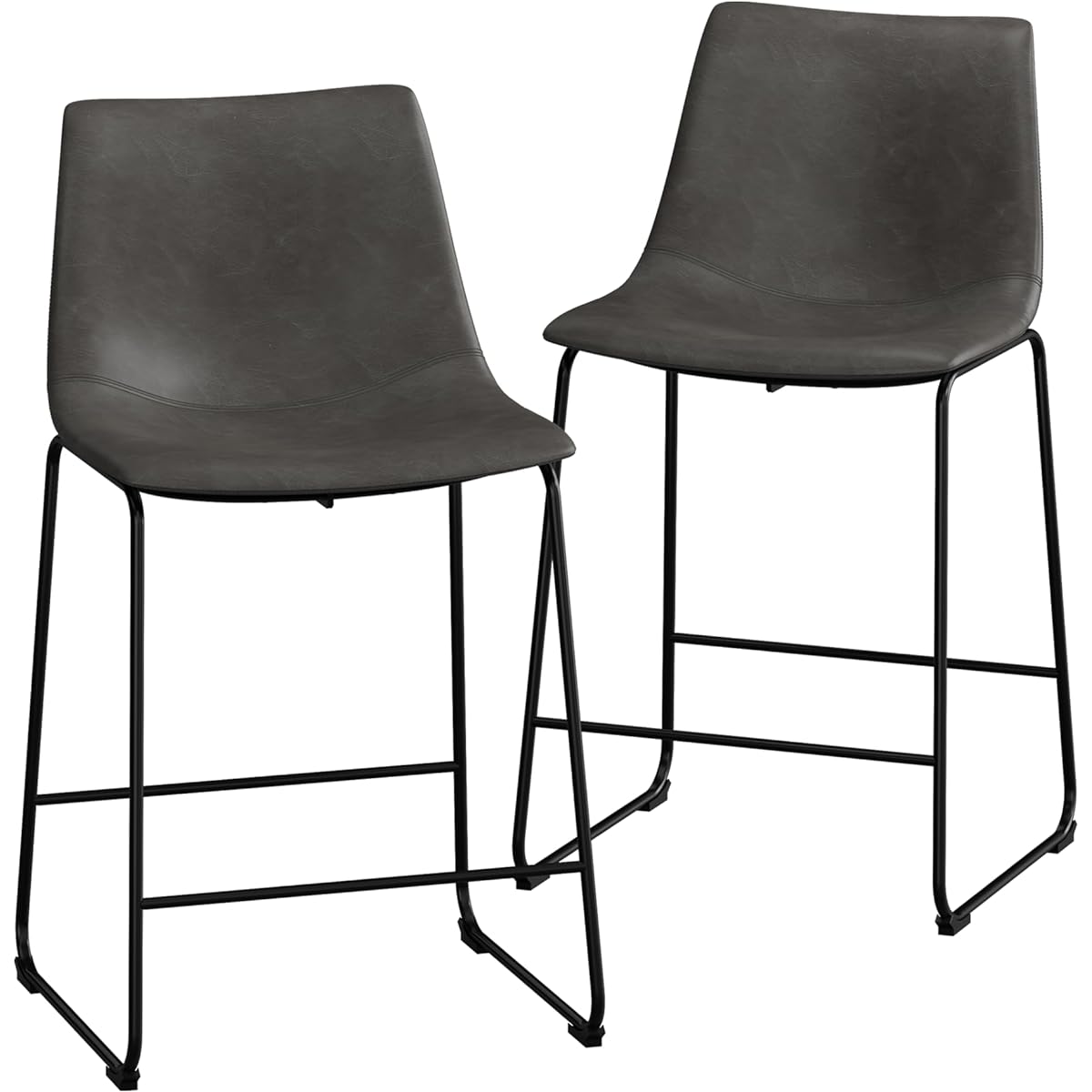 GOQRAQ Counter Chair Set of 2 Crazy Horse Leather Vintage Feel Comfortable Chair with Backrest Steel Legs Foot Rest (Counter Chair, Sand)