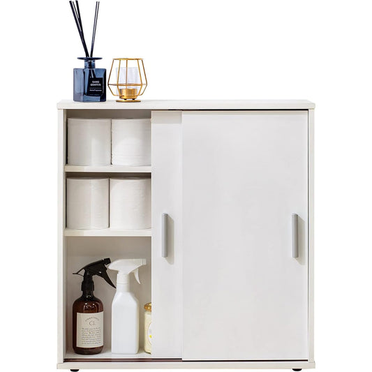 Hagihara Toilet Rack Storage Slim Washroom Storage Door Shelf with Handle Sliding Door Thin Compact Width 59 x Depth 19.5 x Height 61 White RTR-1138WH