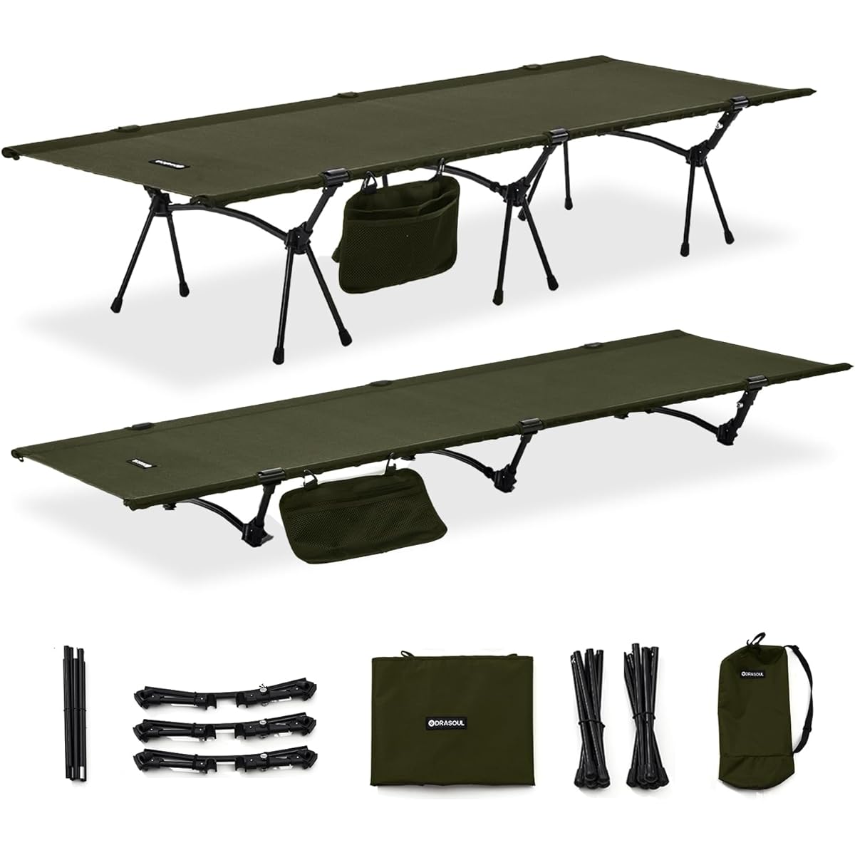 DRASOUL Lightweight 2.6kg Cot Camping Bed Simple Bed Lightweight Foldable Compact Waterproof 7075 Aluminum Rod Holder Load 150kg 3 Leg Set… (Dark Green, 3 Bed Legs)…