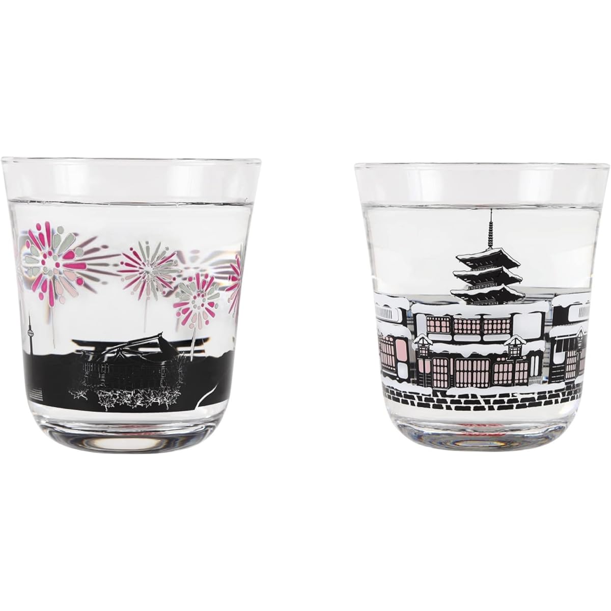 Kotorabo Glasses that change color depending on the temperature, 360 degree cooling glasses, made in Japan, set of 2, present, gift box included, glass tumbler pair (summer/winter)