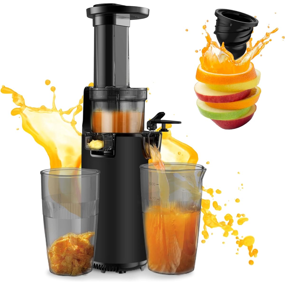 Aceki Slow Juicer, Squeezed Waste Separation, Low Speed Rotation, Juicer, Small Mixer, High Juice Ratio, Resistant to Oxidation, Compact, Fruits, Vegetables, Vitamins, Enzymes, Keeps Freshness, Fresh Juice, Recipe Included, Japanese Instruction Manual