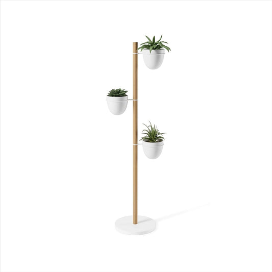 umbra Planter Freestanding Flory Stand Planter Stand Wooden Gardening Plant Interior Stylish Potted Simple Indoor Plant Ornamental Plant 21013880668 White x Natural Wood