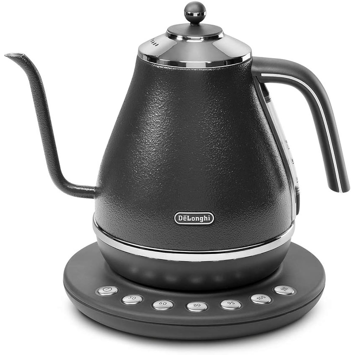 De'Longhi Electric Cafe Kettle Icona KBOE1230J-GY with Temperature Adjustment Function Stainless Steel Hand Drip 1.0L One-Push 5 Temperature Settings 20 Minute Warm Function Accurate Pour Comfort Easy to Read Water Meter [Prestige Gray] 3 Year Warranty w