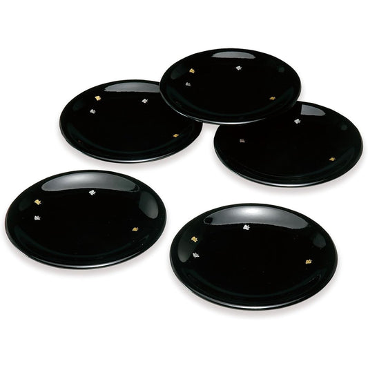 Kishu Coloring Plates Black 5.0 Plover Set of 5 22-62-9 Matching Japanese Sweets Lacquerware Kishu Nuri Tableware Plate Stylish Made in Japan