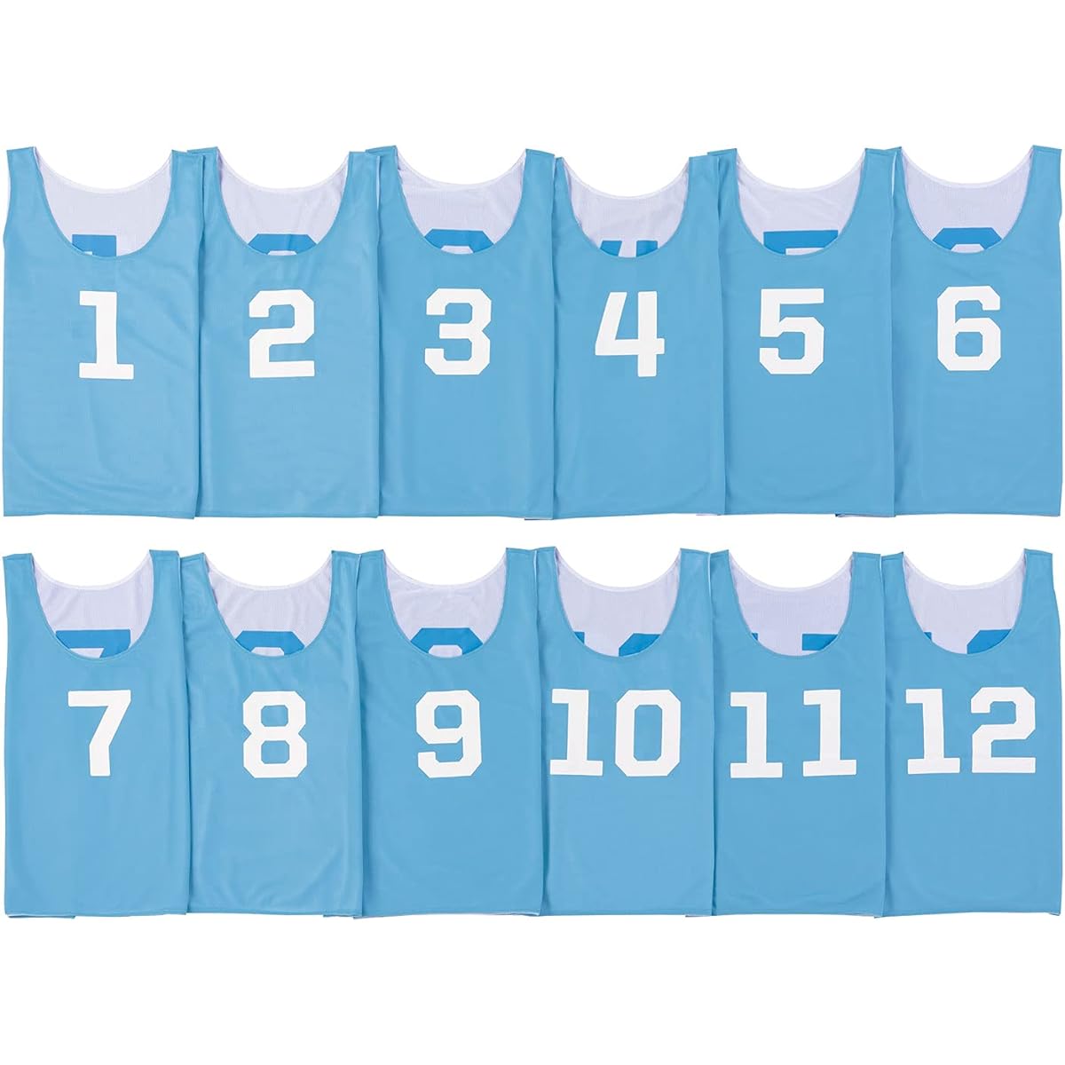 ATHLETIC MART Bibs (reversible) No. 1 to 12, numbered front, front, and back, 12-piece set [storage mesh bag included] [6 colors of bibs] Free for men and women, adults, elementary school students, soccer, basketball, school, lacrosse, futsal