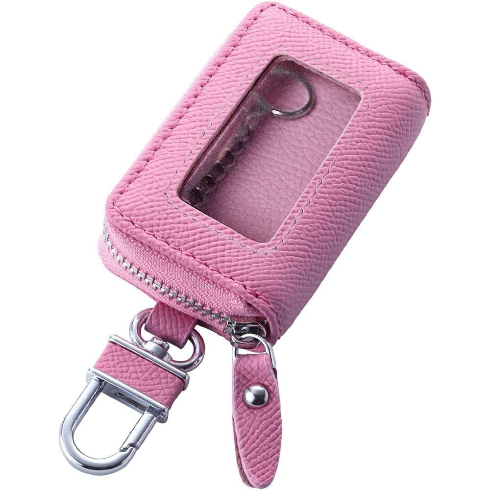 Smart Key Case with Clear Window Light Pink Genuine Leather Key Case ASK-CM008