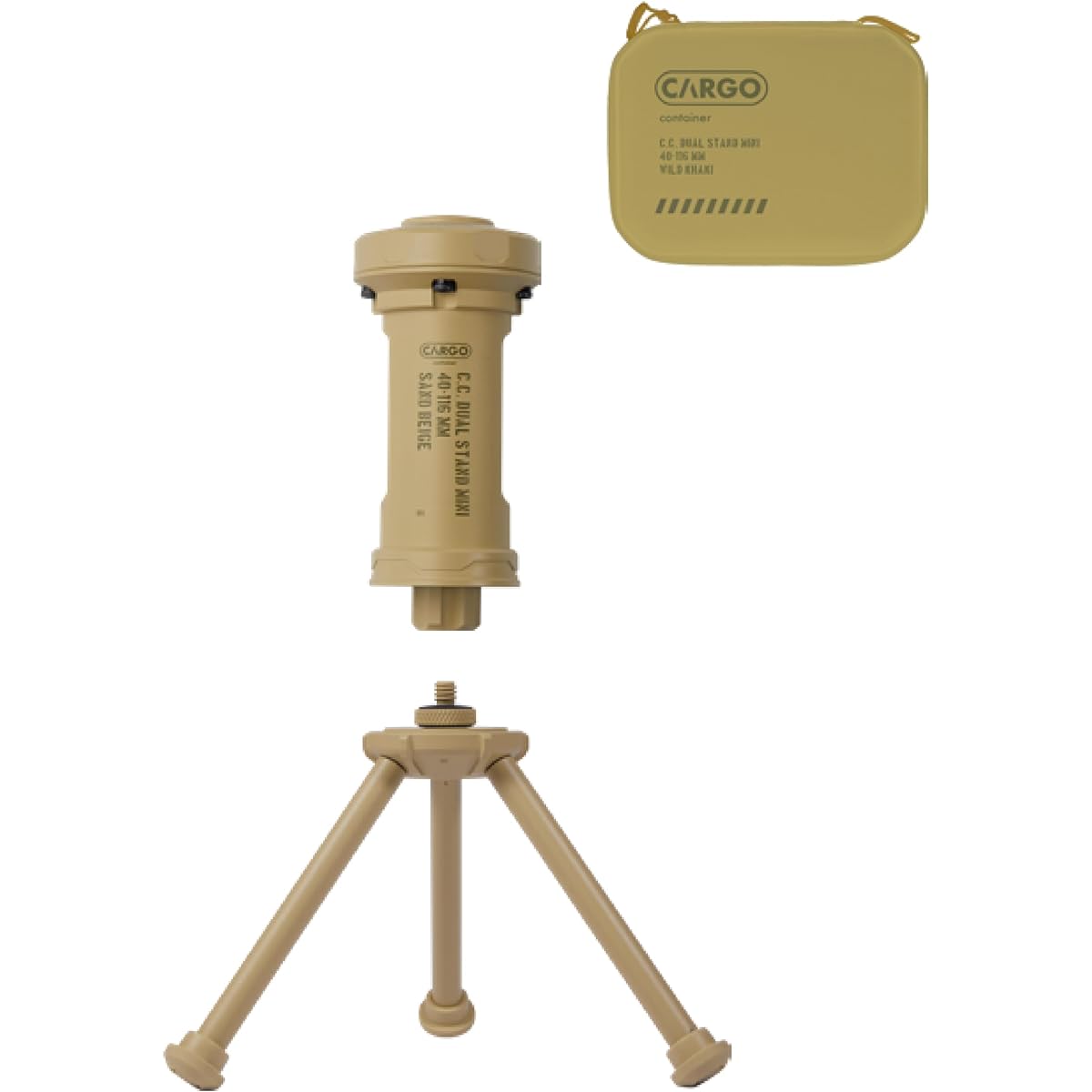 Cargo Container Dual Stand Tripod CARGO CONTAINER DUAL STAND MINI Dual Light Option Customized Hanger Clamp Hanging Outdoor Camping Exclusive Case Included (SAND BEIGE)
