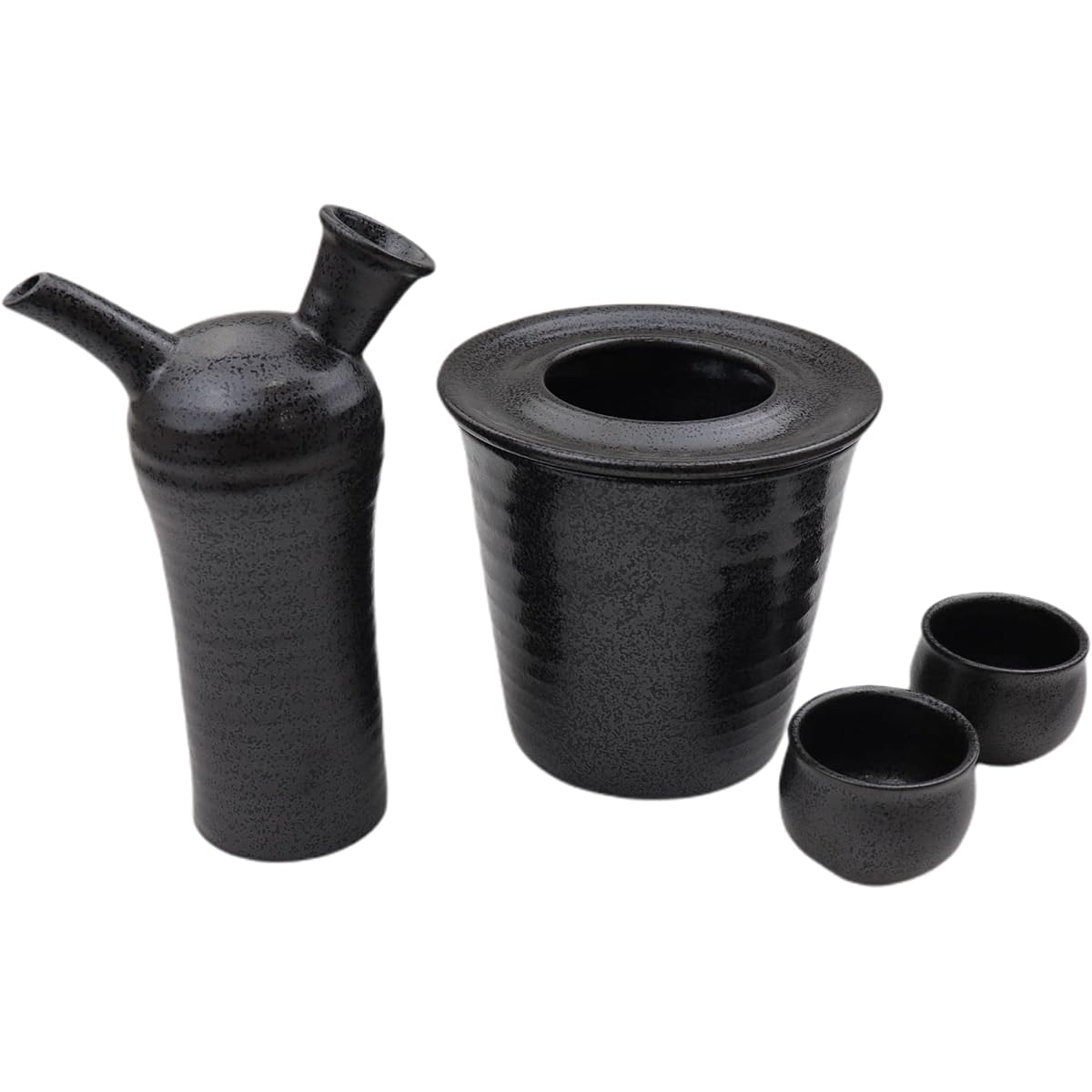 Sake Utensils Hot Sake Cold Sake Tokkuri Sake Cup Set with Lid Sake Warm Warm Warm Warm Sake Ochoko Sake 1.6 Go Made in Japan Mino Ware Black Mother's Day Father's Day Respect for the Aged Day Souvenir Present for Overseas