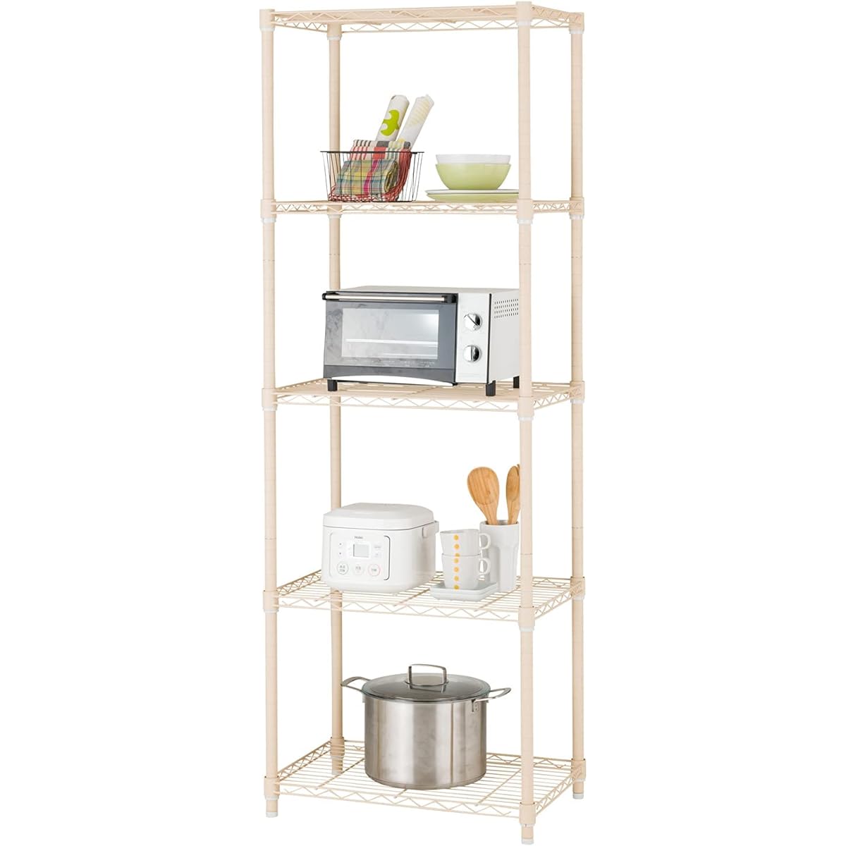 Doshisha Luminous Latte Slim Storage Rack, Beige, 5 Tiers, Width: 60 Stylish, Gentle Color that Will Blend in with Your Room, Steel Rack Shelf, Overall Load Capacity: 400kg, Width: 61 x Depth: 41 x Height: 174cm, Water and Scratch Resistant, Kitchen Rack