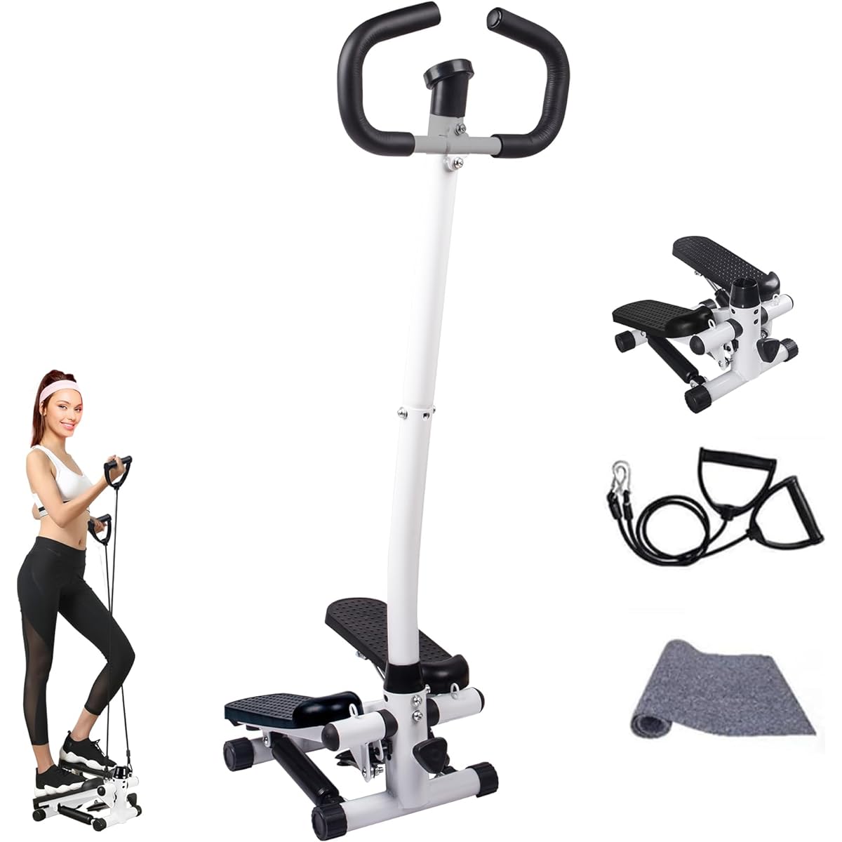 Health Stepper with Handle, Foot Health Equipment, Foot Stepper, Aero Stepper, Quiet, Includes Monitor/Handle/Dedicated Power Band/Protective Mat, Ideal for Full Body Training, Stepper, Eliminates Lack of Indoor Exercise, Compact, Health Equipment, Home,