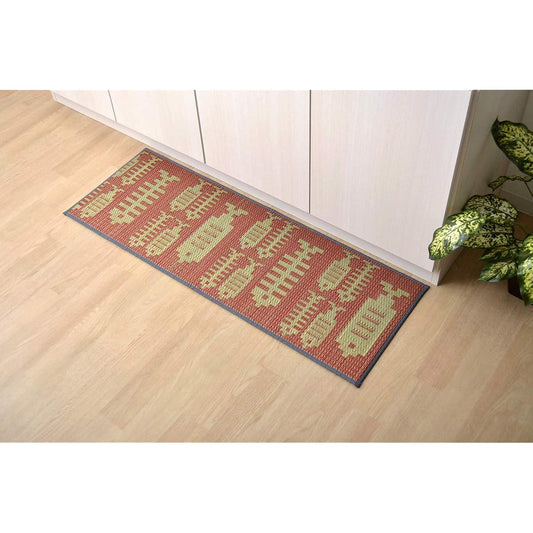 Ikehiko Igusa Tatami Mat Igusa Kitchen Mat Fish Approx. 60 x 240cm Pink Made of domestic rush Non-slip processing Simple design #8240370