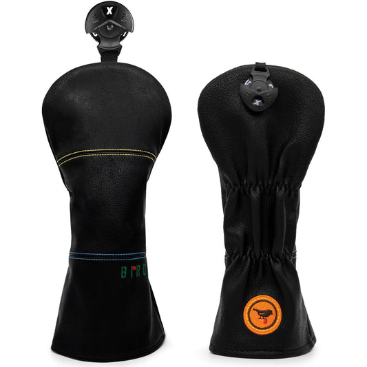 Golf Head Cover Simple Design Black Birdie Embroidery High Quality Leather Liver Cover for Fairway Wood, Utility, Hybrid Golf Club Set