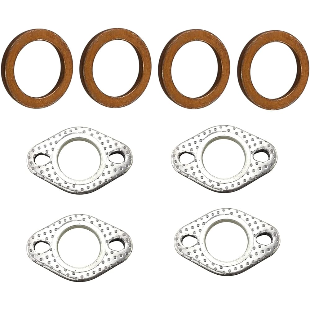 4pcs 27mm Graphite Gasket + 4pcs 30mm Orange Metal Gasket Compatible with GY6 / ATV/Scooter/Go Kart/Moped Engine Multilayer Exhaust Pipe Gasket