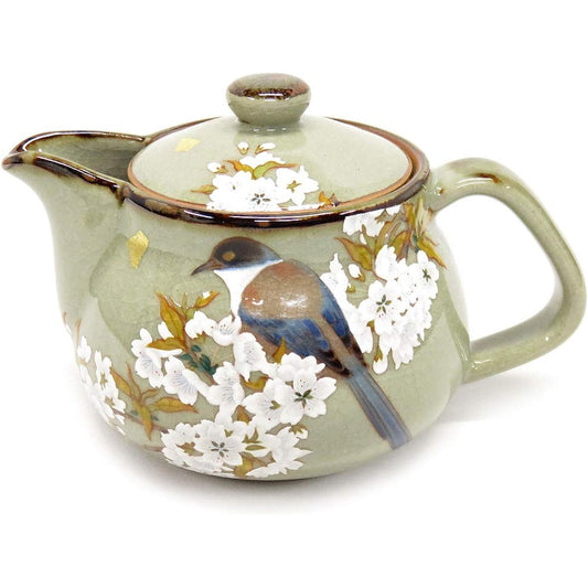 Kutani ware pottery teapot pot gold leaf mountain cherry and bird (with tea strainer)