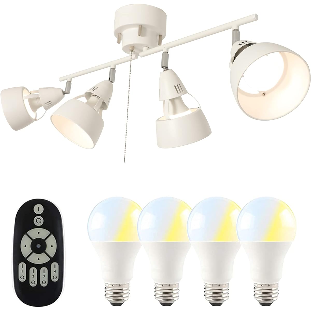 Community Lighting Ceiling Light, 4 Lights, Dimmable, Color Adjustable LED Bulb 60W, Remote Control Operation, White GT-DJ-4WH-9WT-2 Ceiling Spot Spotlight, E26 Base, Adjustable Angle, Foldable, Ceiling Light, Cafe Style, Scandinavian Style