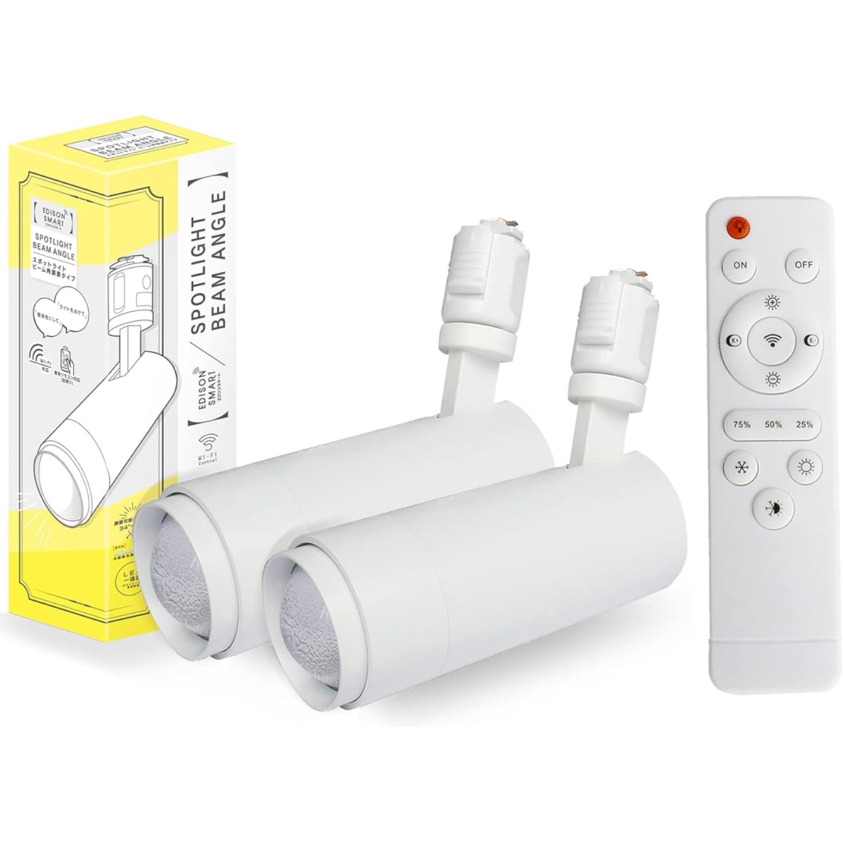 [Set of 2] Edison Smart Spotlight with Dedicated Remote Control Beam Angle Adjustable Type for Duct Rail (White) Set of 2 LED Integrated Dimming Color Adjustment Smart Lighting