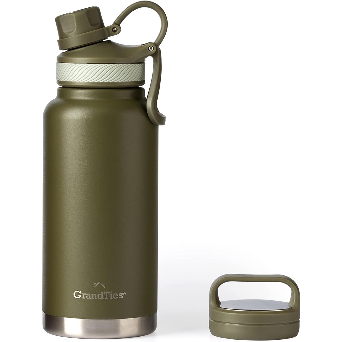 GRANDTIES Premium Water Bottle Mug Bottle Vacuum Insulated Stainless Steel Wide Mouth Bottle Big Size 946ml - Comes with 2 types of lids & Easy to clean large opening (olive green)