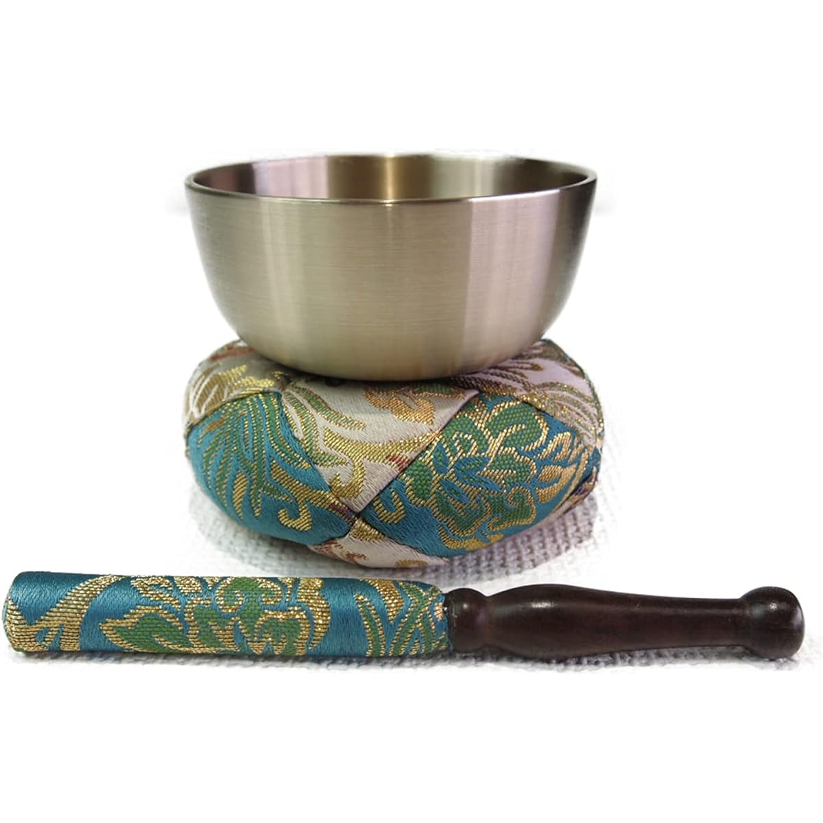 Orin Set Modern Buddhist Altar New Nishiki Arabesque Round Shape (3.5 sun (diameter 10.5 cm), New Nishiki Arabesque Green Navy)