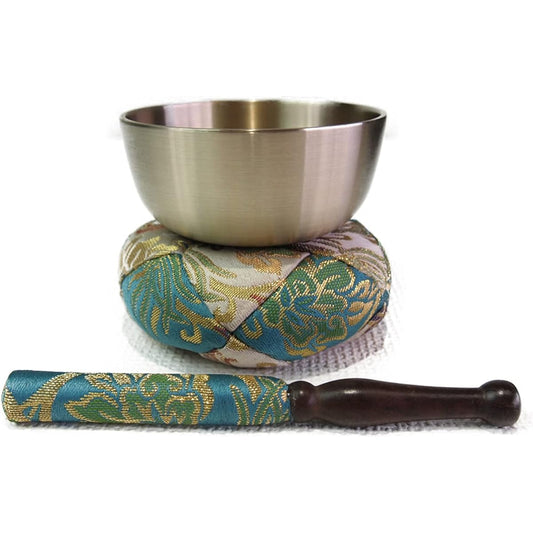 Orin Set Modern Buddhist Altar New Nishiki Arabesque Round Shape (3.5 sun (diameter 10.5 cm), New Nishiki Arabesque Green Navy)