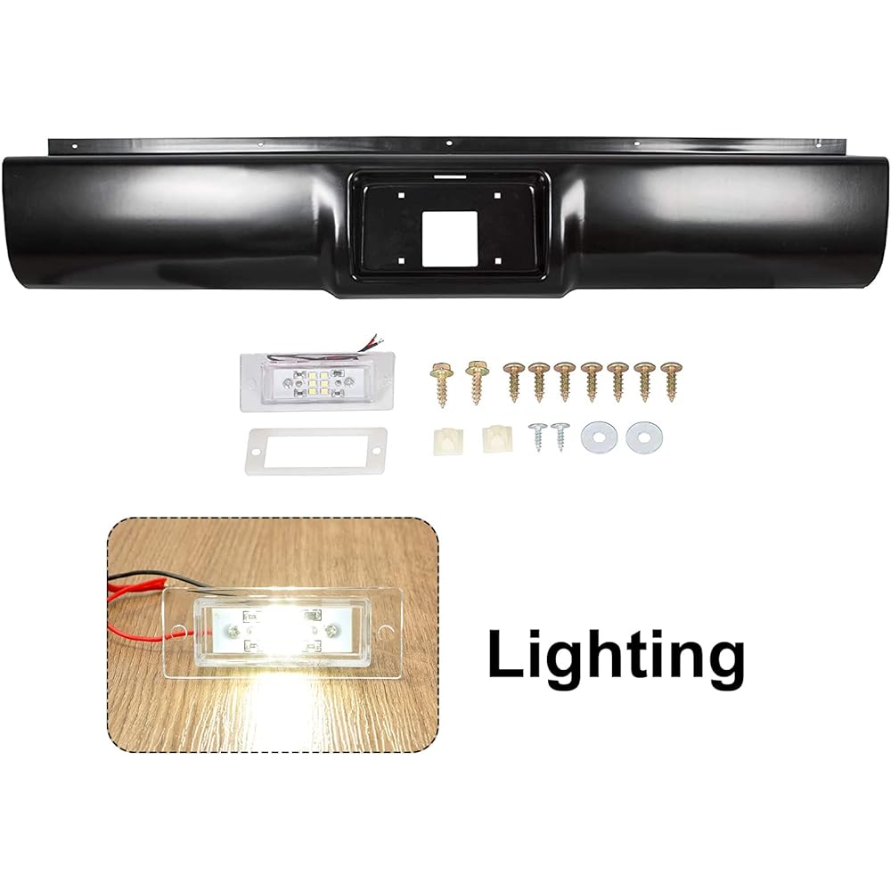 ECOTRIC Rear Steel Roll Pan Banpar Numbers Plate Plate Box with Screw with Light 1988-1998 Chevrolet Silverado/GMC Sierra C/K Series C1500 C2500 C3500 K1500 K2500 K3500