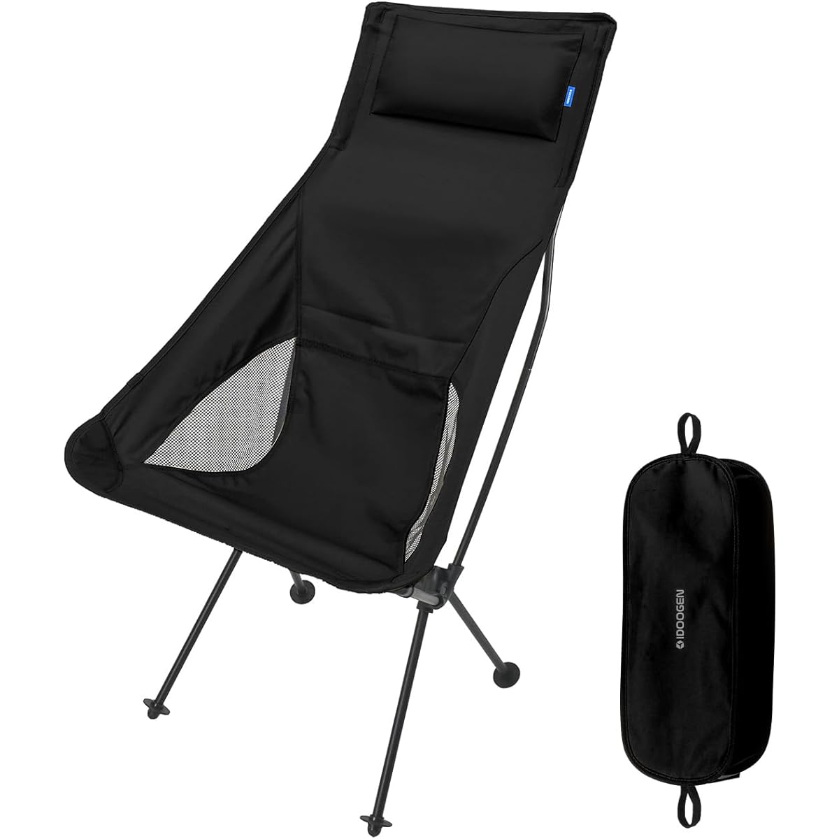 IDOOGEN Outdoor Chair, Camping Chair, Foldable, Pillow Function, Compact Camping Chair with Storage Bag, For Hiking, Fishing, Climbing (Black))