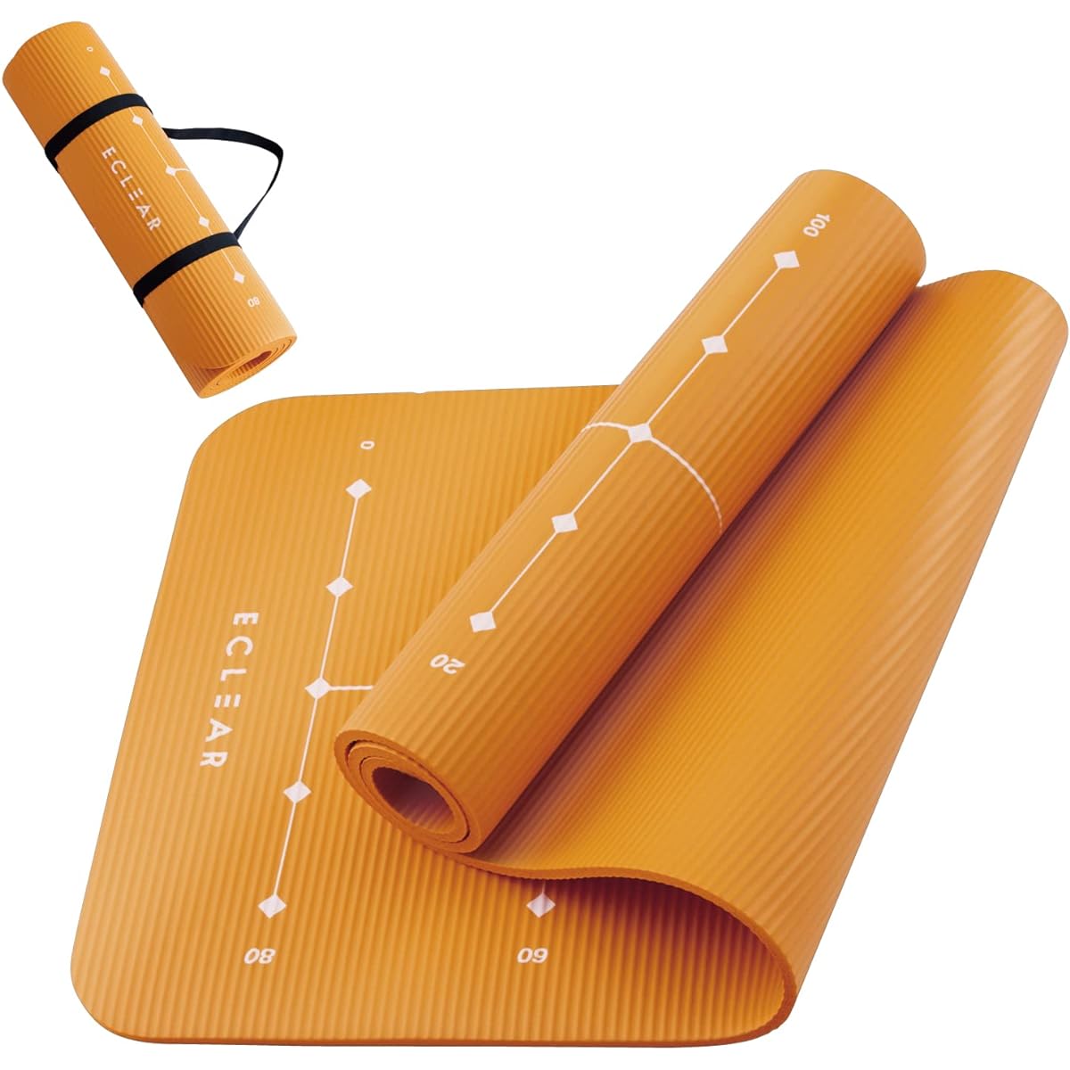 ELECOM ECLIA Sports Yoga Mat, Training Mat, Exercise Mat, Thick 10mm, Wide, Approx. 610mm x Approx. 1830mm, Non-Slip Double Sided Waveform, Reversible, Storage and Carrying Belt Included, Orange HCFWYMW10DR