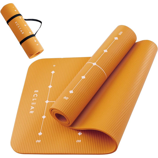 ELECOM ECLIA Sports Yoga Mat, Training Mat, Exercise Mat, Thick 10mm, Wide, Approx. 610mm x Approx. 1830mm, Non-Slip Double Sided Waveform, Reversible, Storage and Carrying Belt Included, Orange HCFWYMW10DR