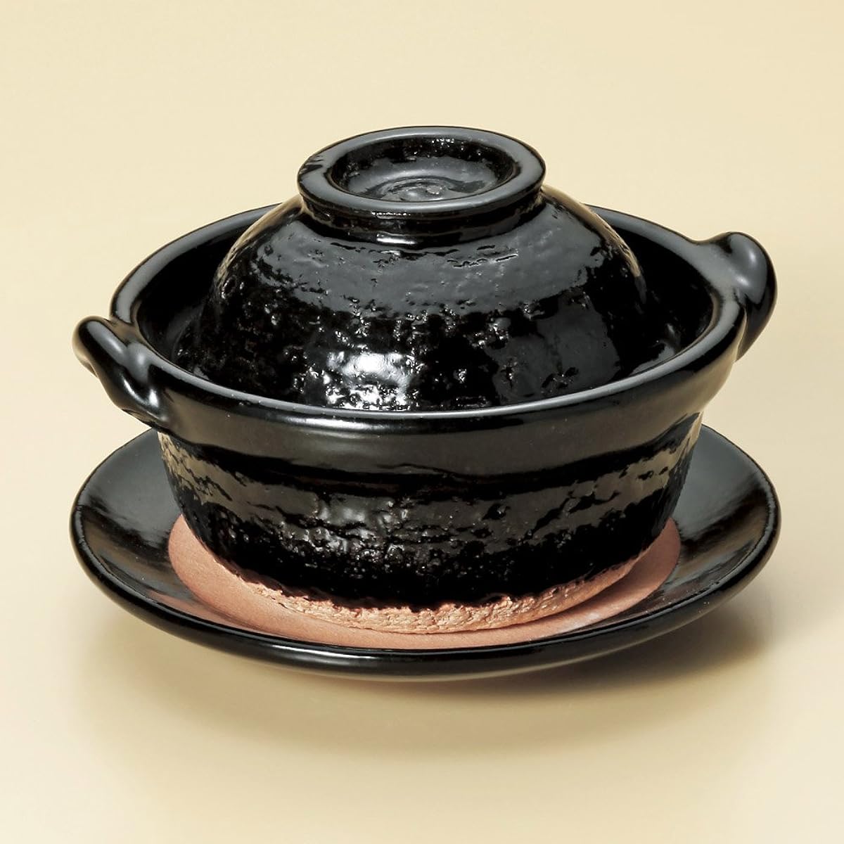 Black Raku No. 4.5 pot (with saucer) (Shigaraki ware) [15 x 13.5 x 9.5cm 860g] [Small pot] Open flame OK | Restaurant, Inn, Japanese tableware, Restaurant, Stylish, Tableware, Commercial use