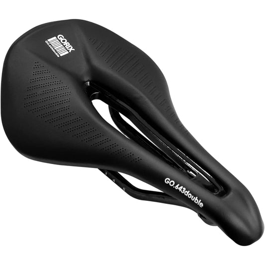 GORIX Saddle Bicycle Ultra Light (GO.643double) Short Nose Wide Type Perforated Road Bike Light Shock Absorption Bicycle Saddle Replacement Stylish Black Cross Bike MTB