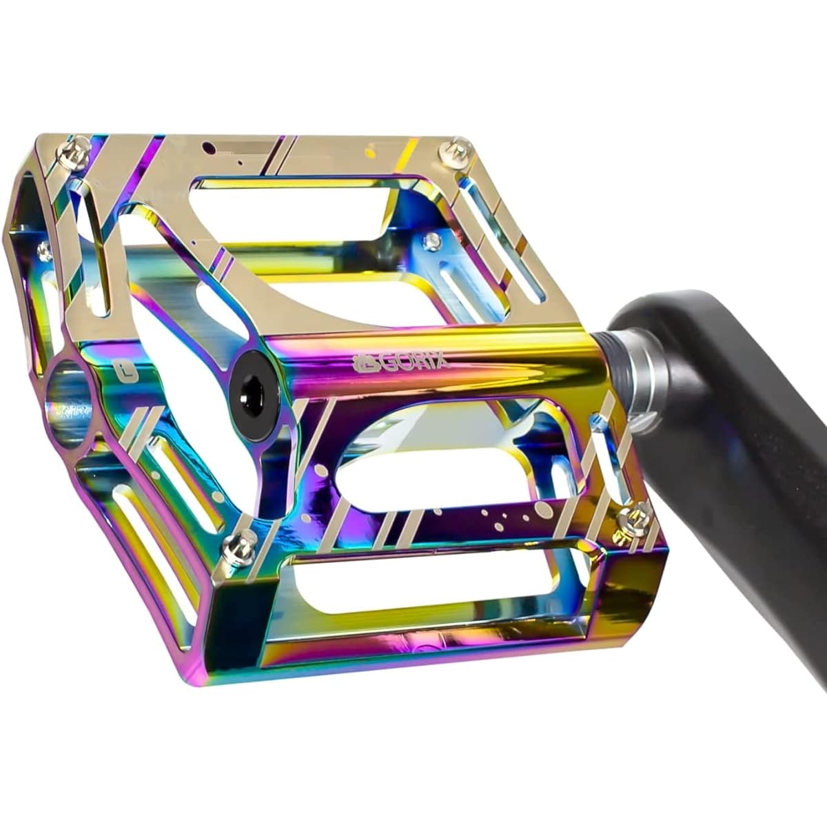 GORIX Bicycle Pedal, Oil Slick, Flat Pedal, Lightweight, Aluminum, Wide Tread (GX-FY709), Stylish, CNC Processed, 3 Bearings, High Rotation, Anti-Slip, with Pin, Cycle Pedal, Road Bike, Cross Bike, Mountain Bike, and Other Bicycles, Pedal Replacement